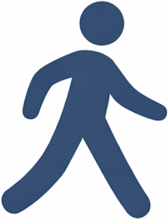 blue walking person icon.