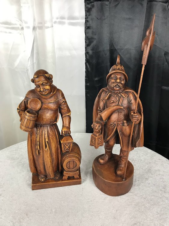 German Pair of Statues, Monk, Night Watchman