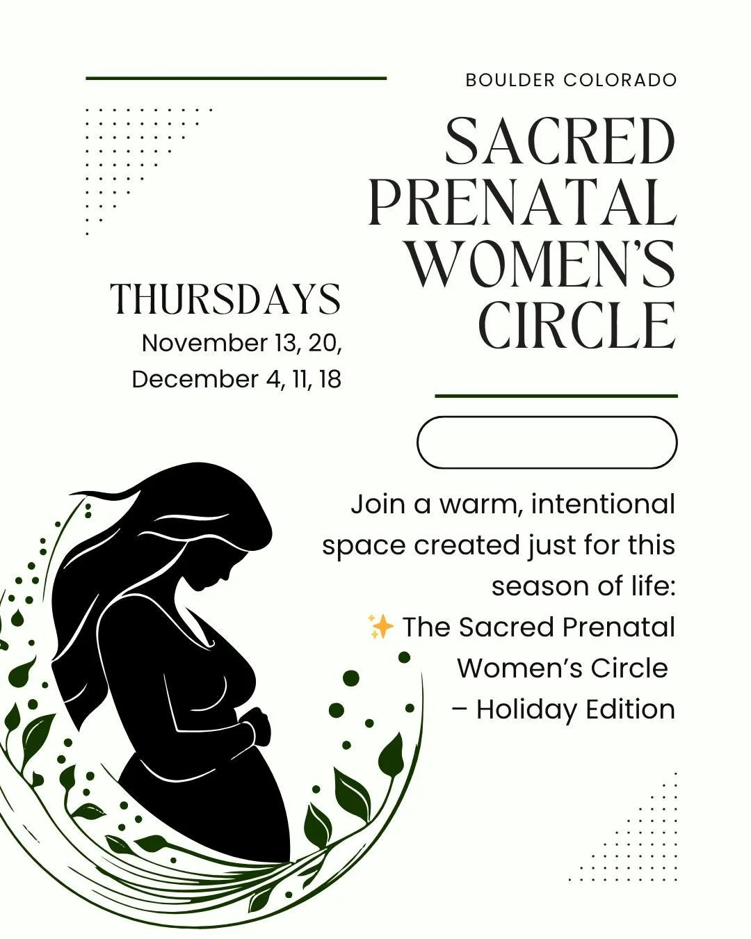✨ Final hours to join the Sacred Prenatal Women&rsquo;s Circle before the holidays.

The holidays can be a beautiful time &mdash; but for many pregnant people, they can also feel overwhelming.
There&rsquo;s the excitement, yes&hellip; but also the ex