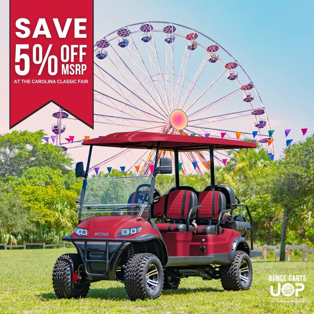 🌟 Get coupon now ⬇️
https://buncecarts.com/exclusiveoffer
Link in bio

🎡 Save 5% off MSRP on golf carts &amp; e-bikes when you shop with us at the Carolina Classic Fair.
📍Located at the fair across from the Beer Garden. 

Bunce Carts | NC's premie