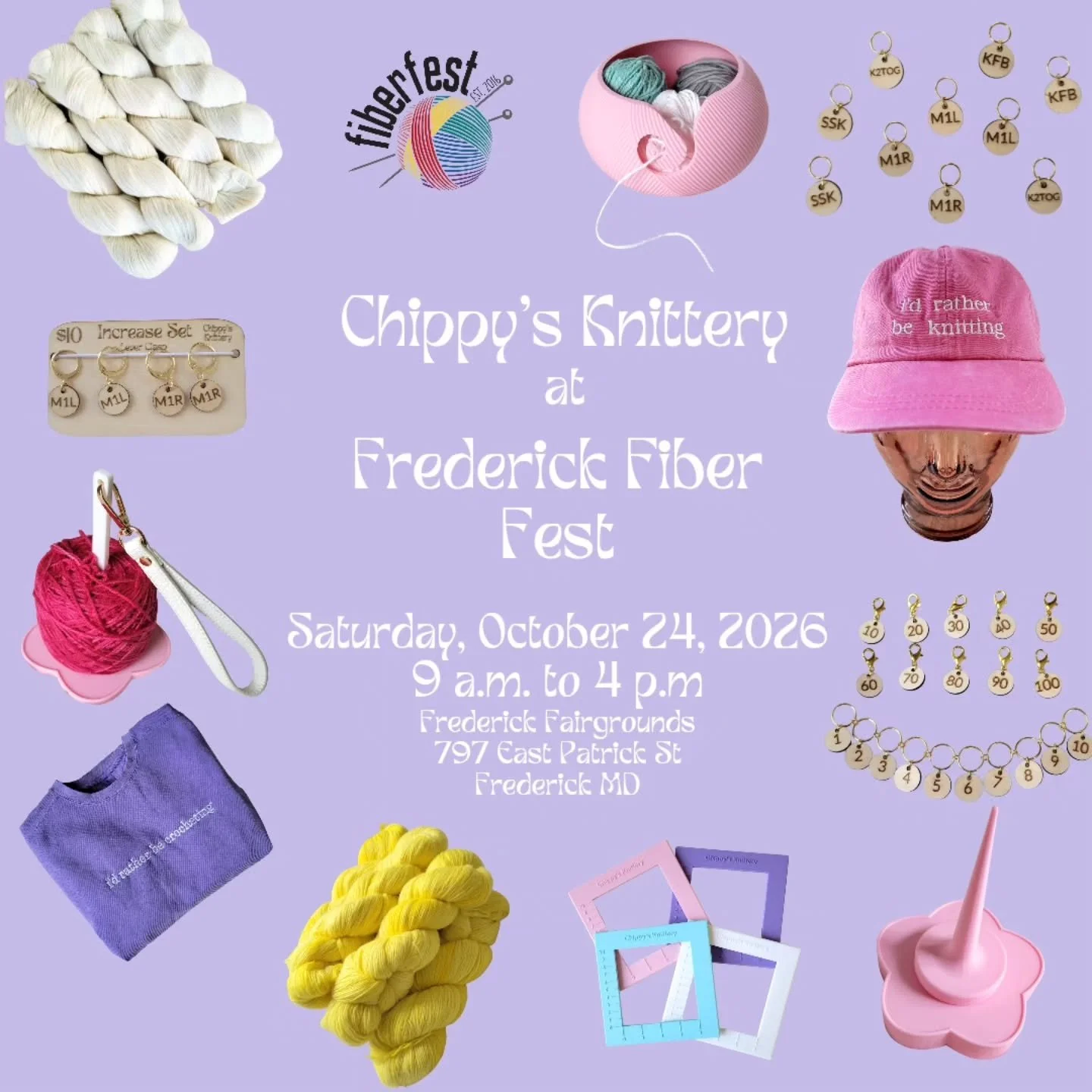 Just a quick peak of some of the many knitting and crocheting related items available at Frederick Fiber Fest this weekend! Find Chippy's Knittery in Building 9, Booth 28!

Loads of cute stitch markers including these newly available and affordable p