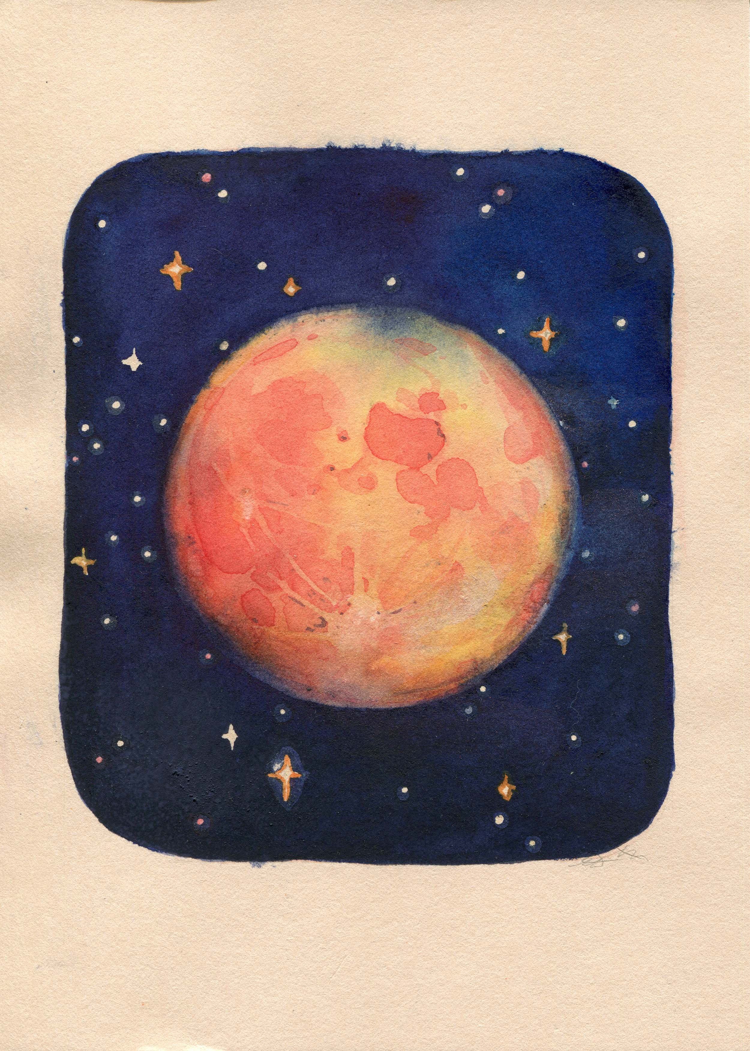 Peachy Moon | watercolor | 5 x 7"