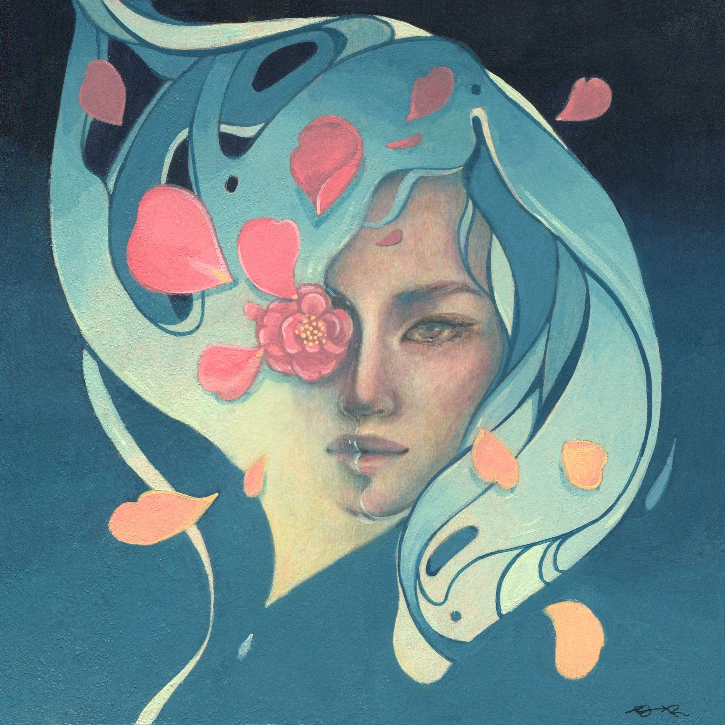 Camellia | mixed media on cradled panel | 4 x 4"