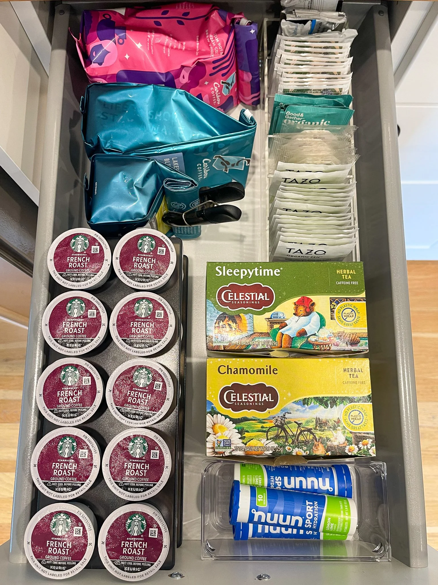 Kitchen coffee station organized for daily use