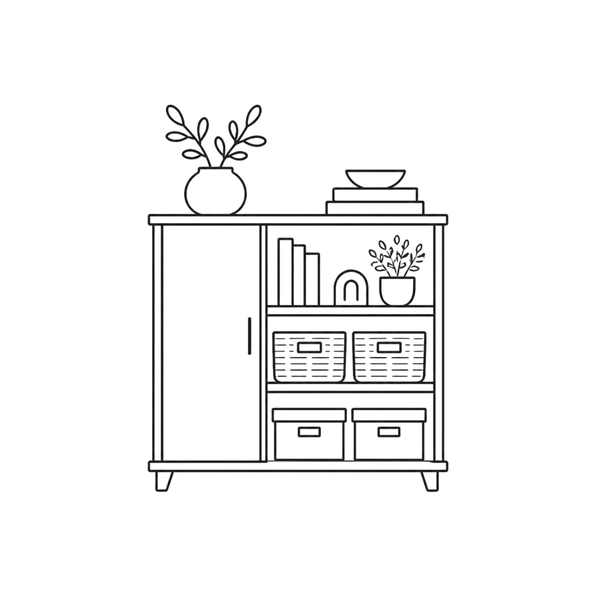 Illustration representing customized home organizing systems.