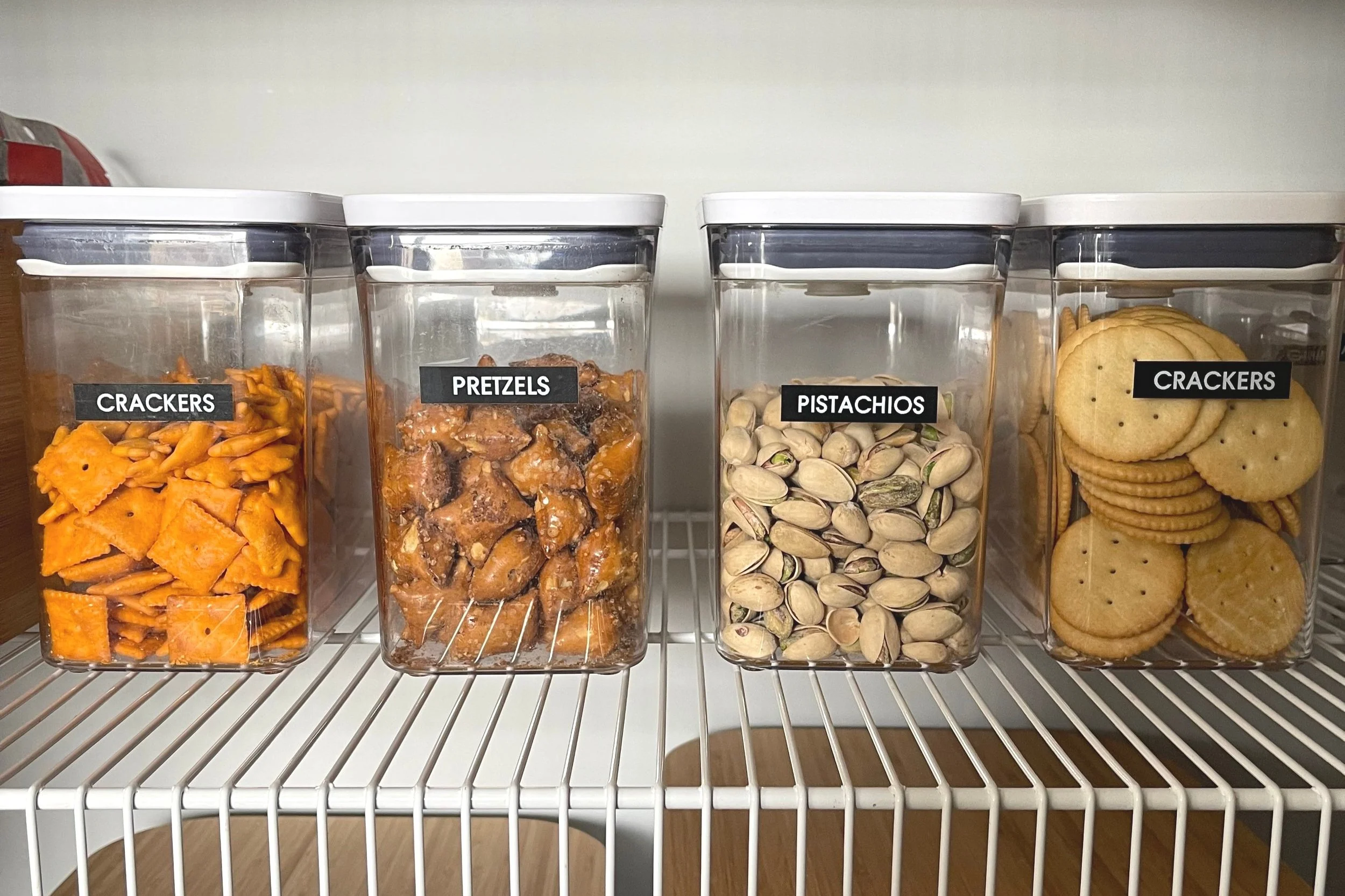 OXO POP containers used to organize pantry staples in clear, airtight food storage containers.