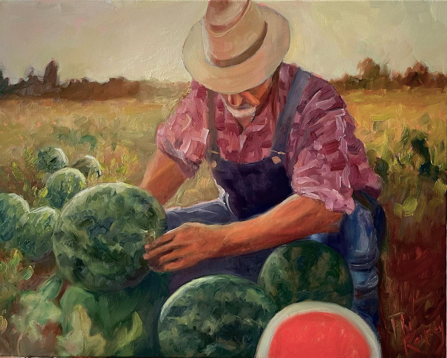 Sandbar 45 count  oil on canvas 24x30&rdquo; #oilpainting #watermelon #farmer
