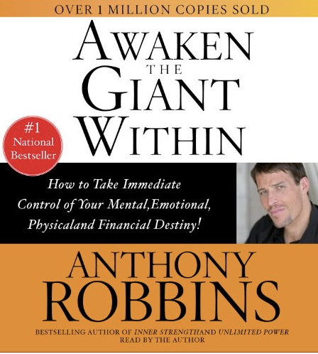 book cover of Awaken the Giant Within with picture of man smiling on cover