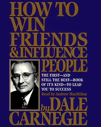 book cover of how to win friends & influence people with black and white photo of man with glasses on cover