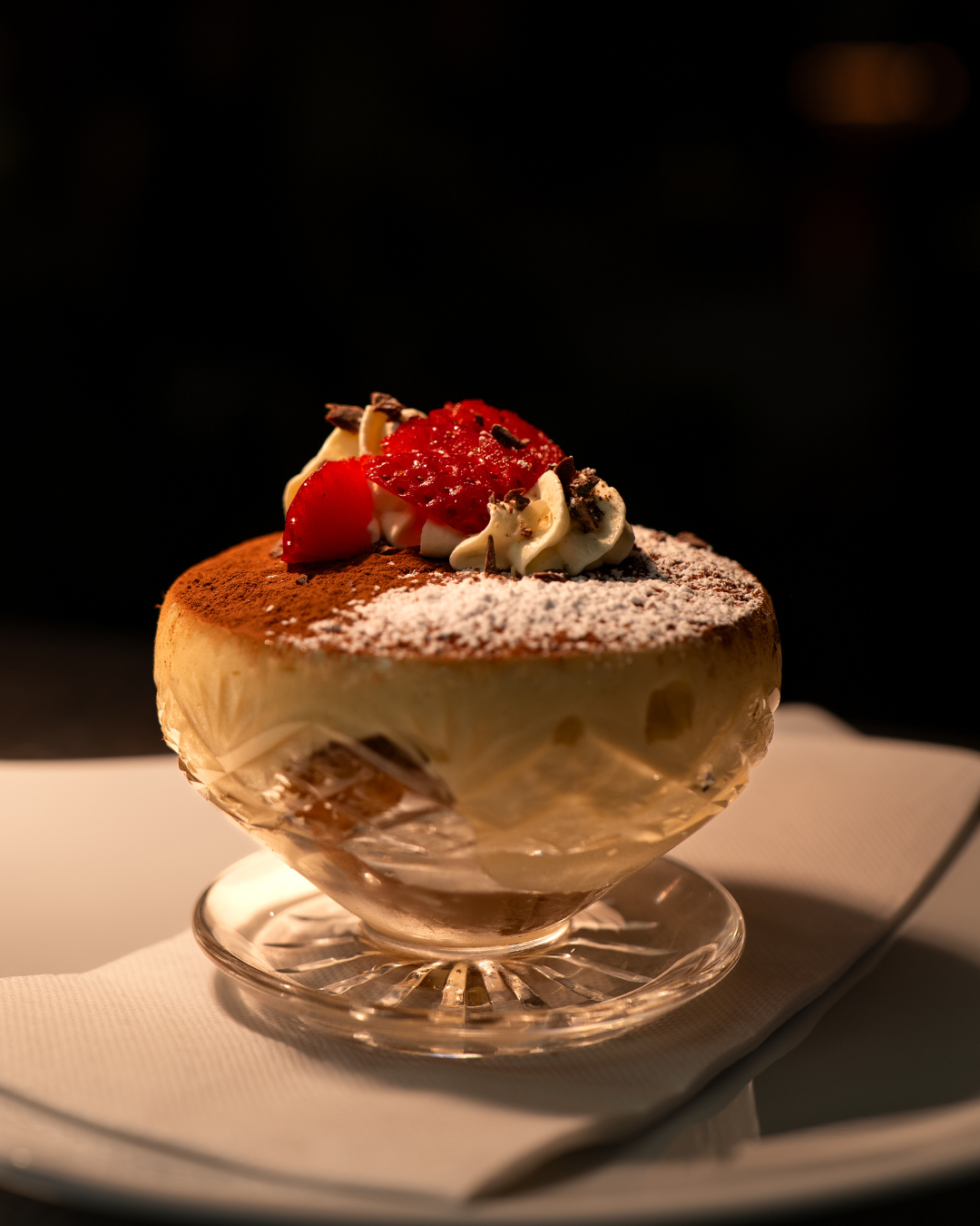 Tiramisu dessert at Fellini Italian Restaurant Hobart with mascarpone, coffee, cocoa and Marsala wine
