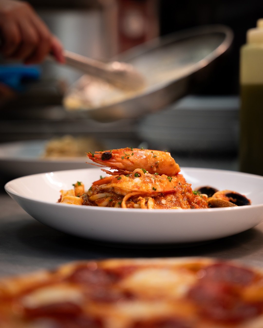Linguine Marinara with seafood and Napoli sauce at Fellini Italian Restaurant Hobart
