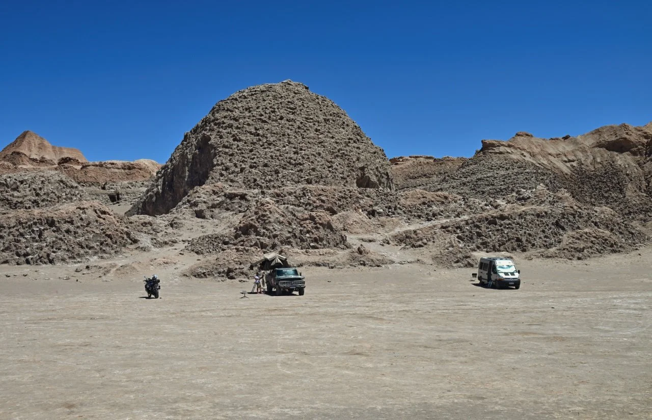  our overnight camping spot with the salt mountain behind us