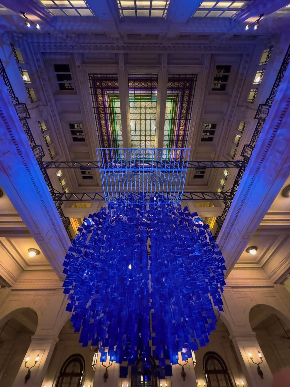 interesting chandelier and the ceiling
