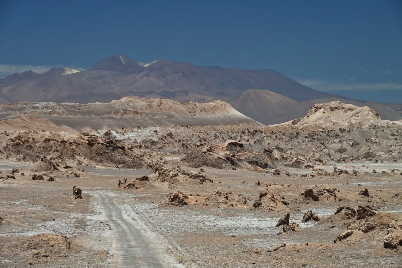 The road in the desert leading to the magic bus