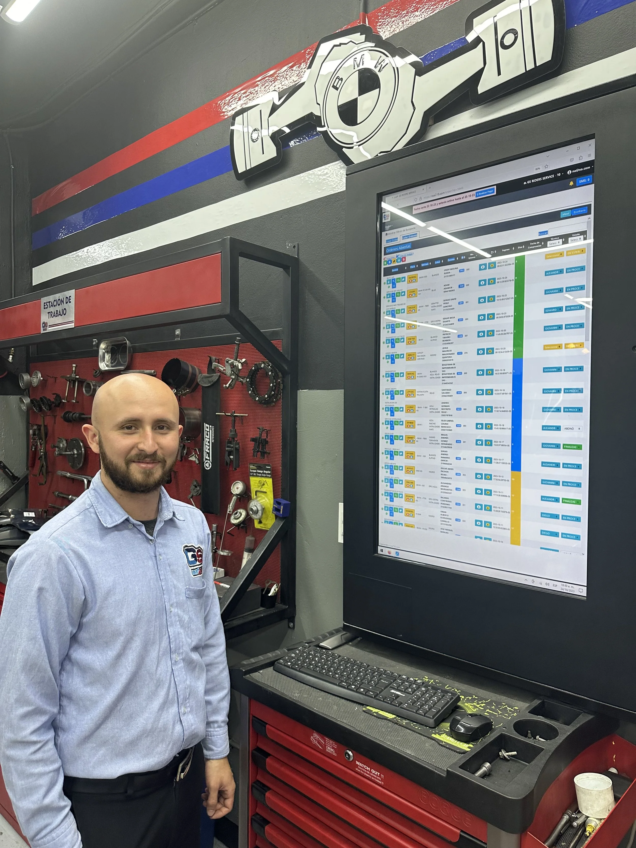 Nico, the service manager. They track all bikes they work on 