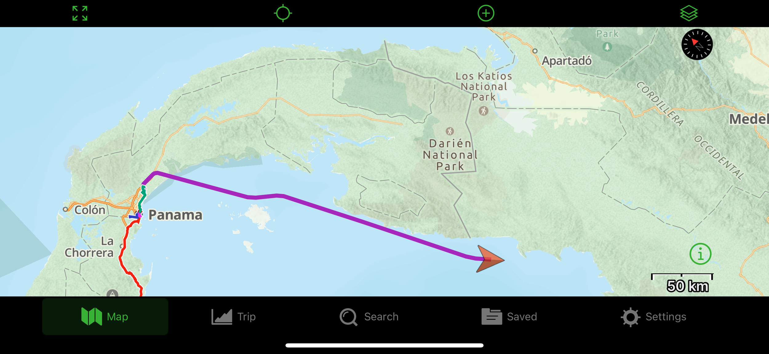crossing into Colombian airspace by Darian National Park