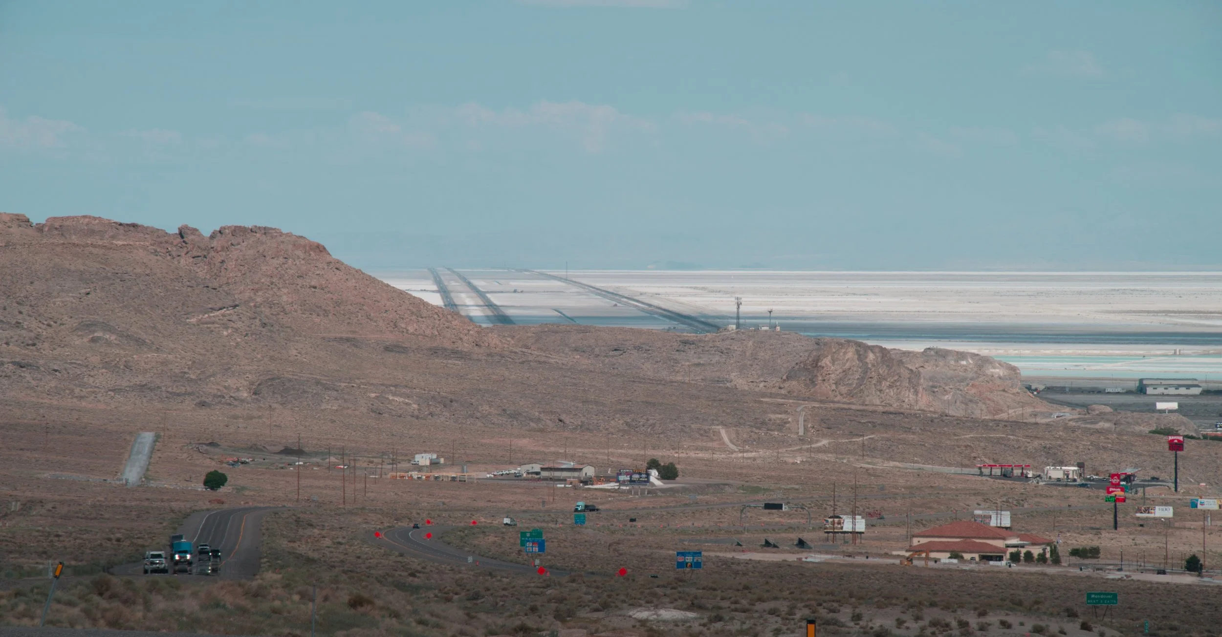 interstate I80 across the Salt Flats. The left two lanes are for vehicles, the railroad tracks are on the right