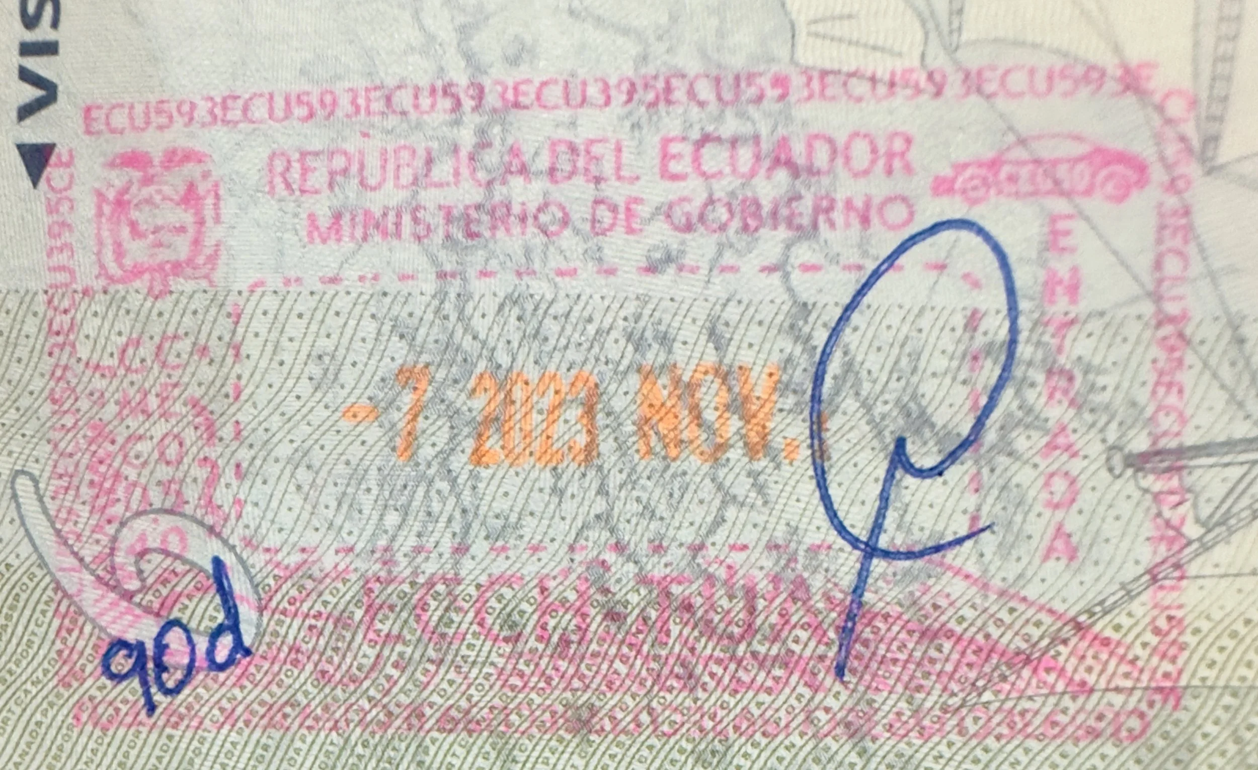 90 days visa to ECU