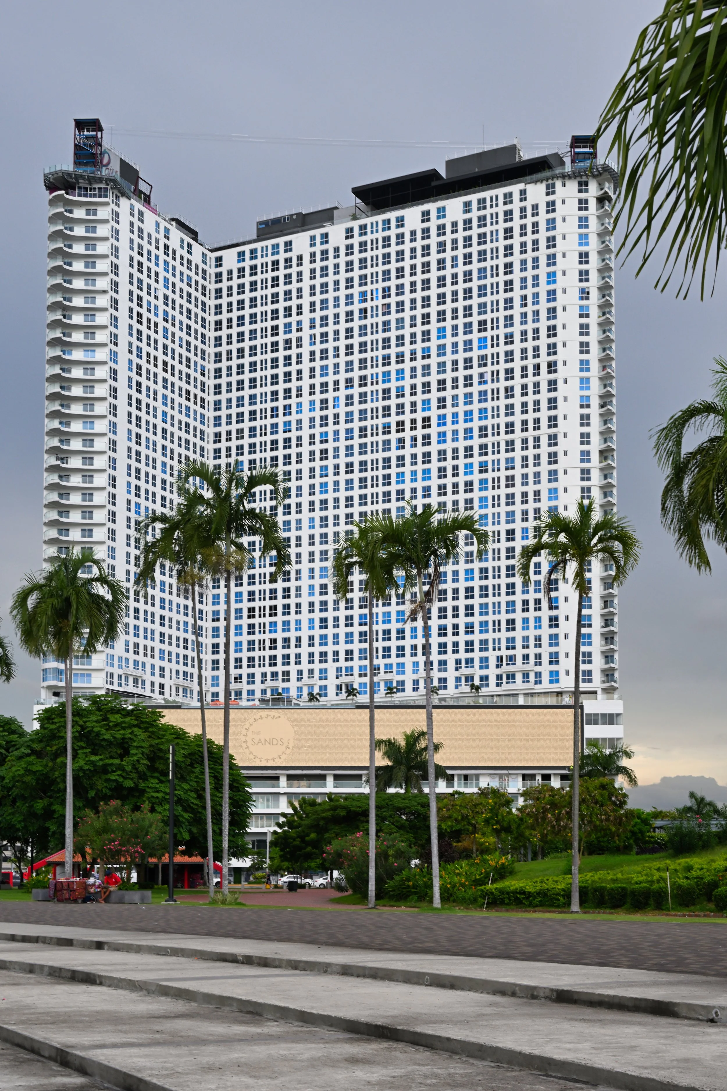 Sands hotel with a zip line at the top