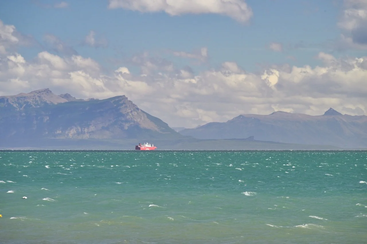 the ferry waiting for the wind to calm down