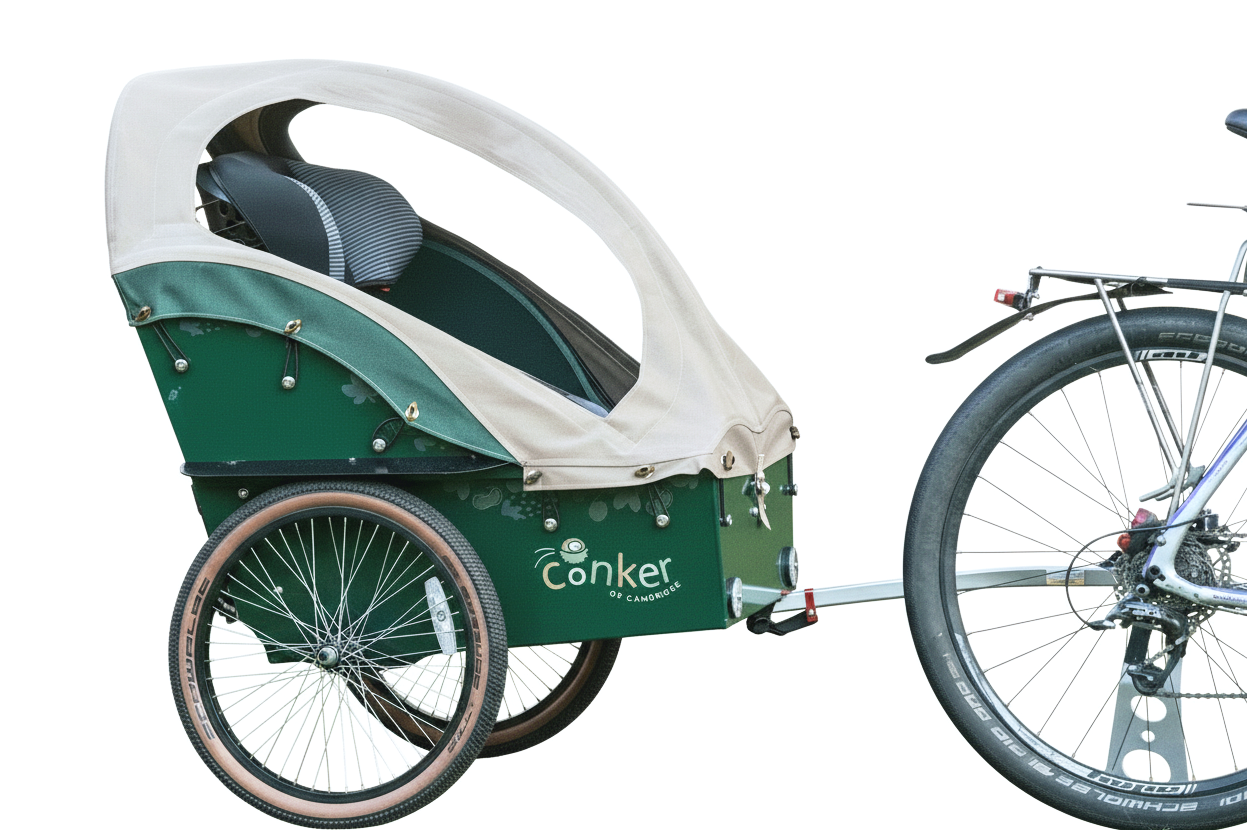 Conker Safety Trailer With Rain Cover Attached to Bike
