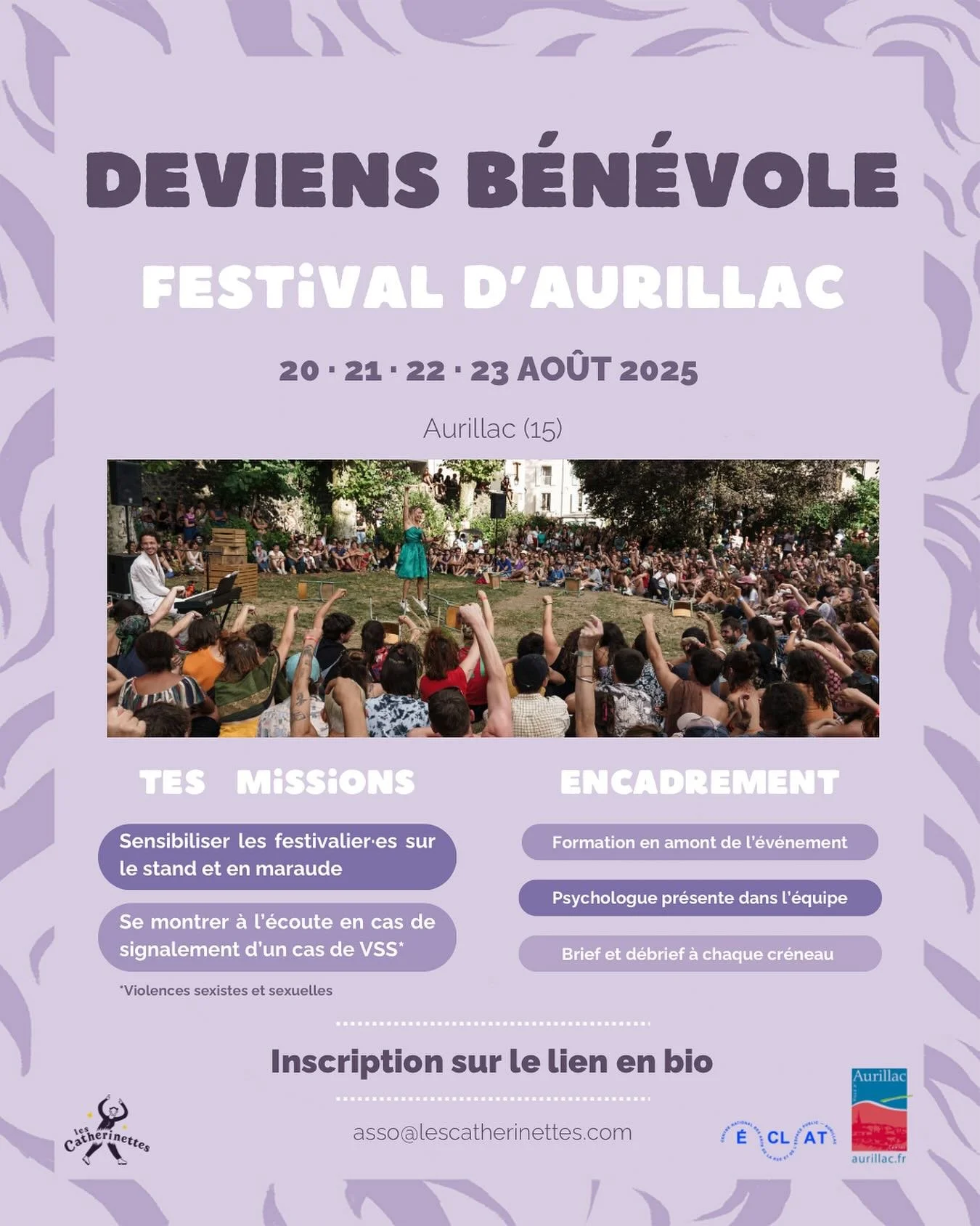💜APPEL &Agrave; B&Eacute;N&Eacute;VOLES💜 

🔥 On a besoin de toi pour dire &laquo; Ciao les reloux ! &raquo; 🔥

Viens nous aider &agrave; lutter contre les violences sexistes et sexuelles en festival, &agrave; rendre les espaces de f&ecirc;te plus