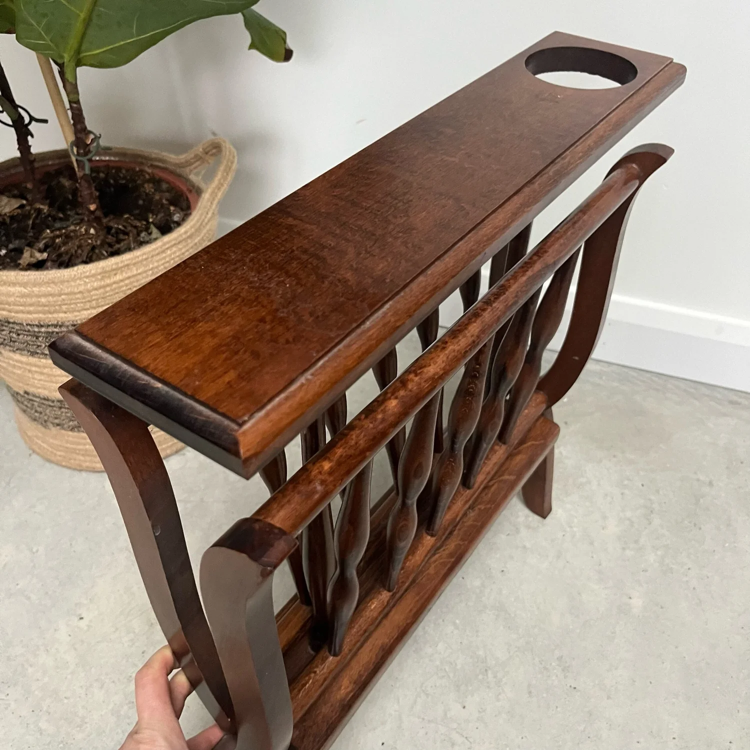Vintage Wooden Folding Magazine Rack Side Table And Cup holder