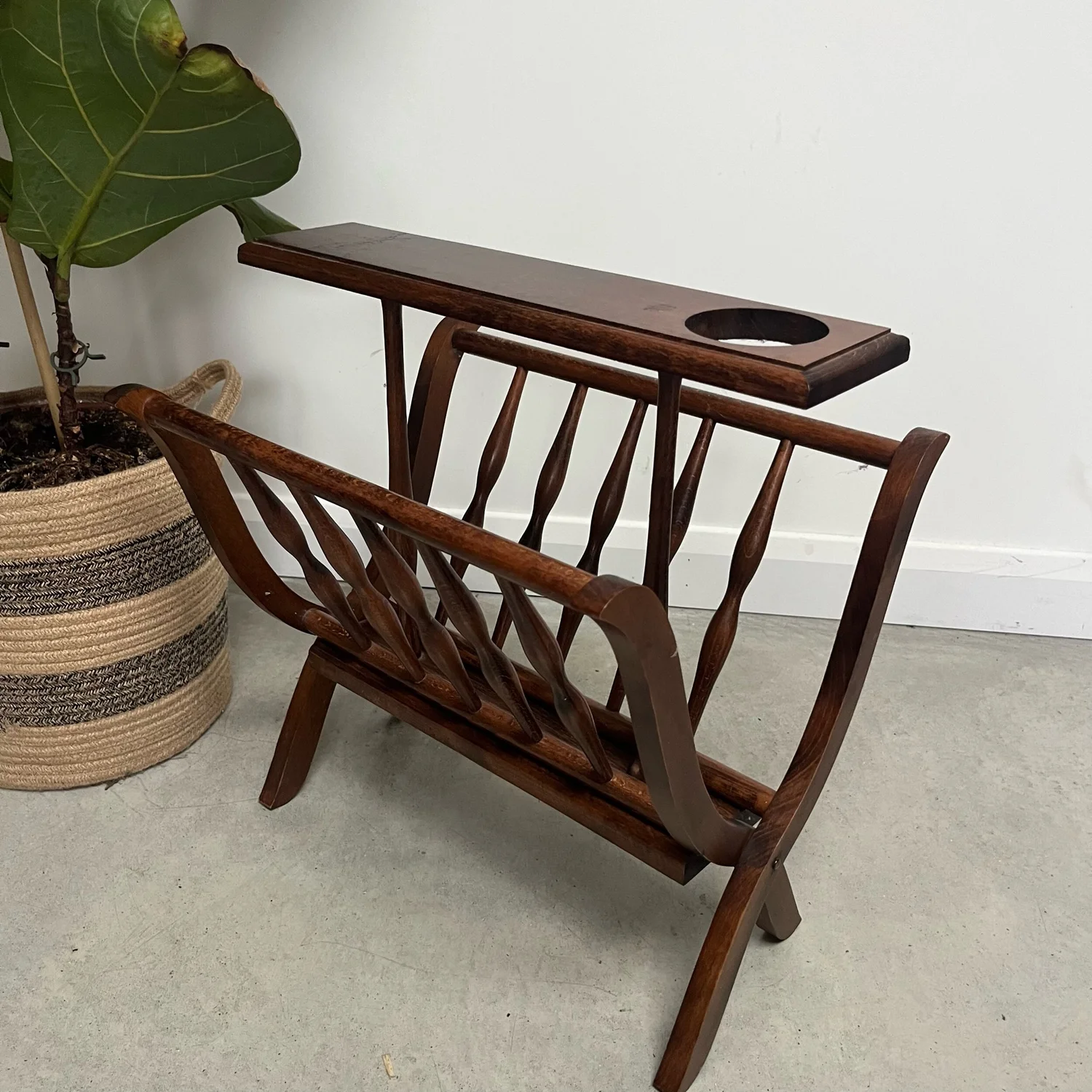 マガジンラック Vintage 50's design magazine rack Vintage Wooden Folding Magazine Rack Side Table And Cup holder