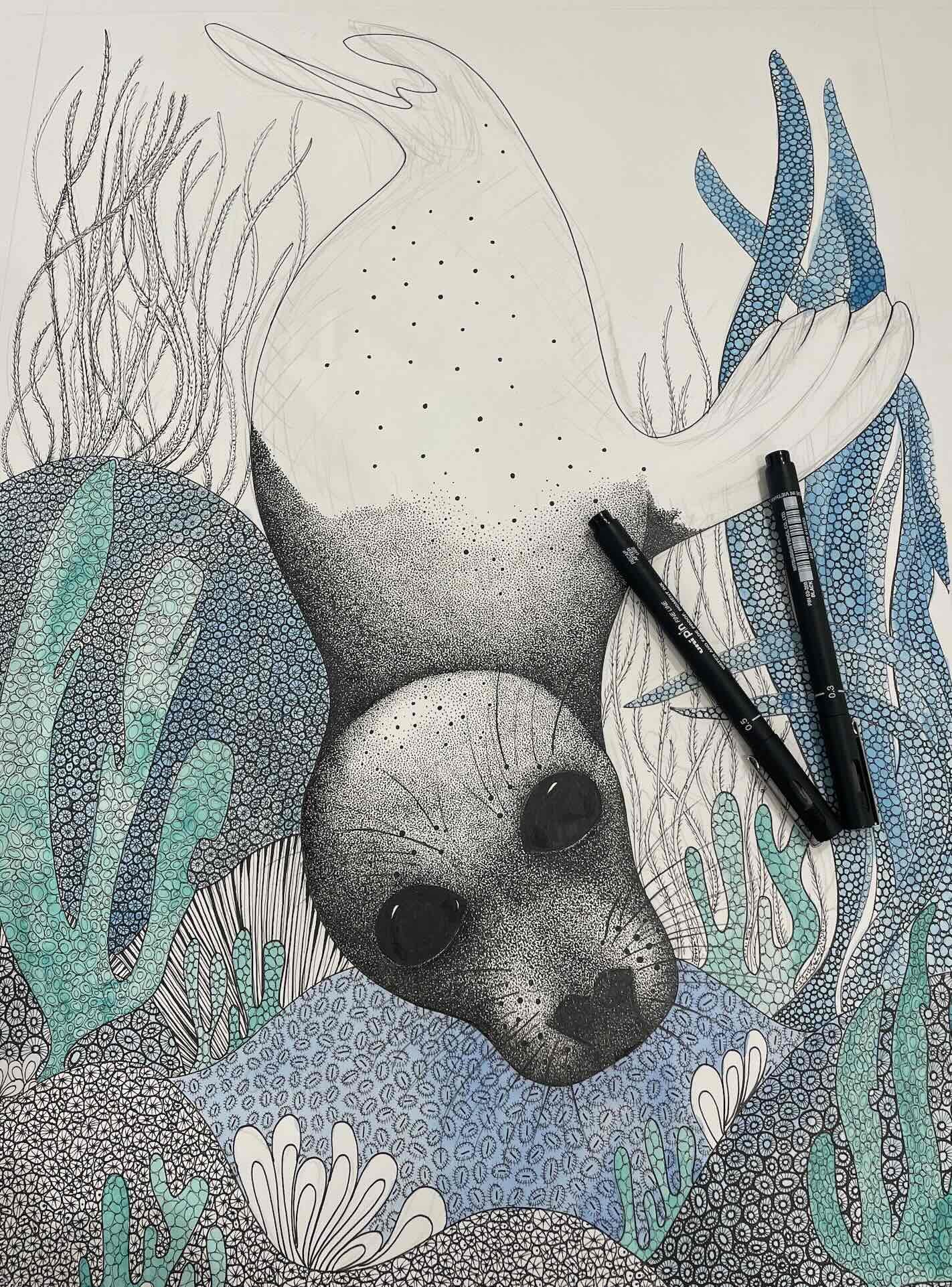 Silkie in the kelp wip © Lissy Marsh