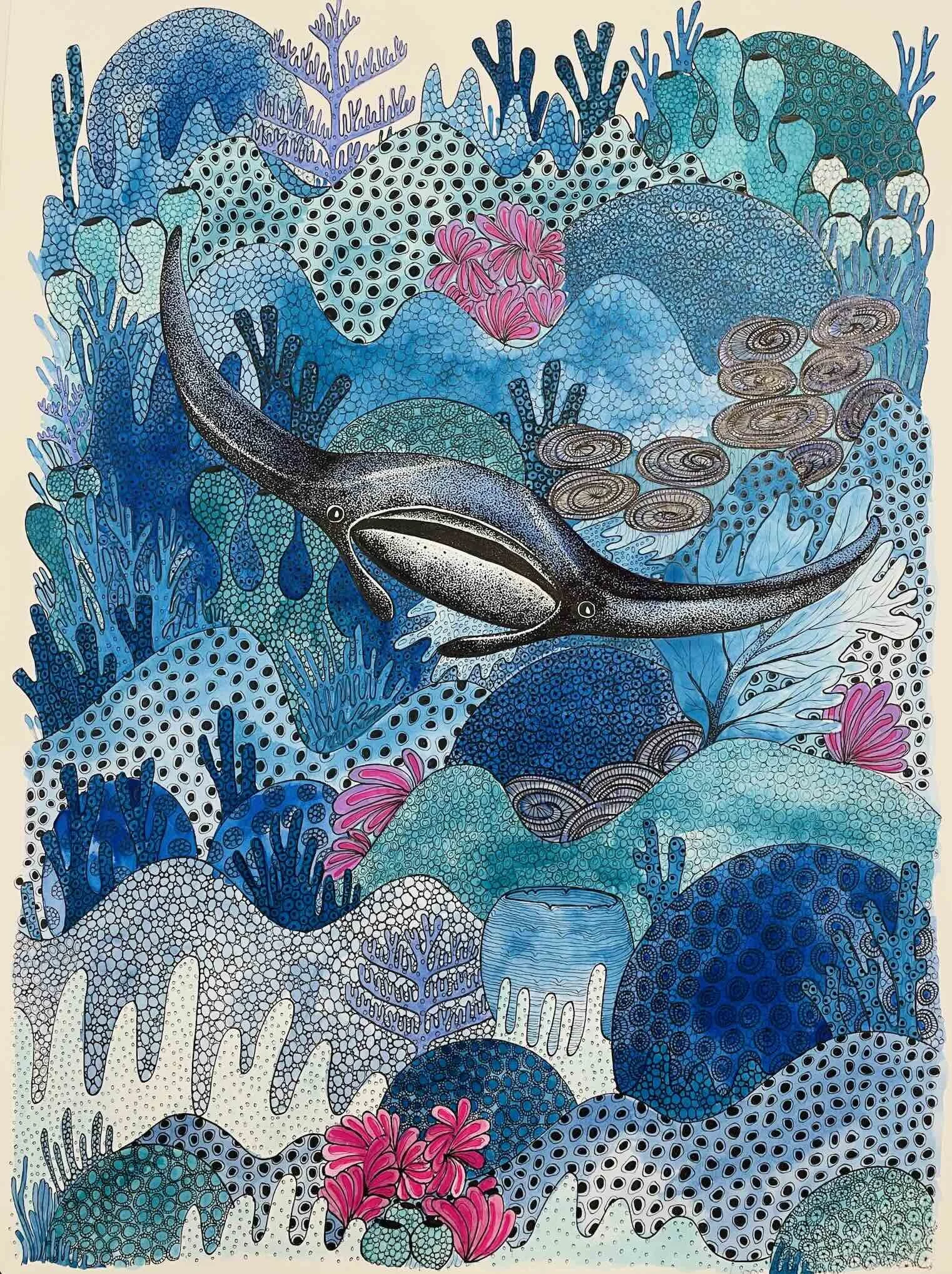 Manta Ray ink coral ©LissyMarsh