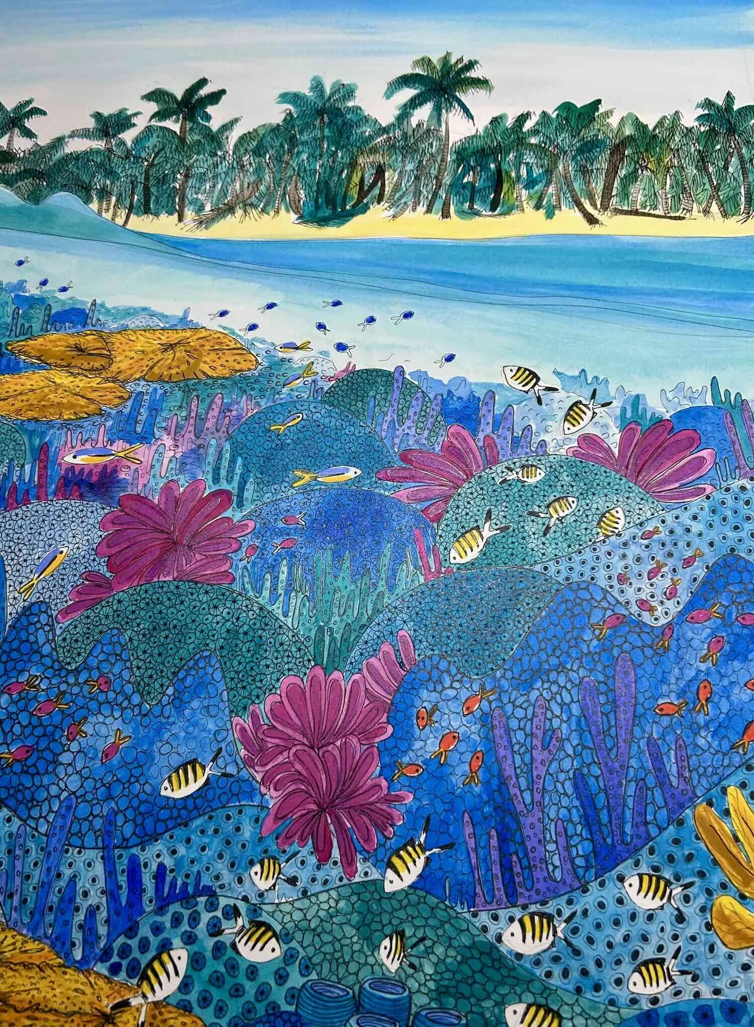 Sergeant Major Fish and Palm trees © Lissy Marsh