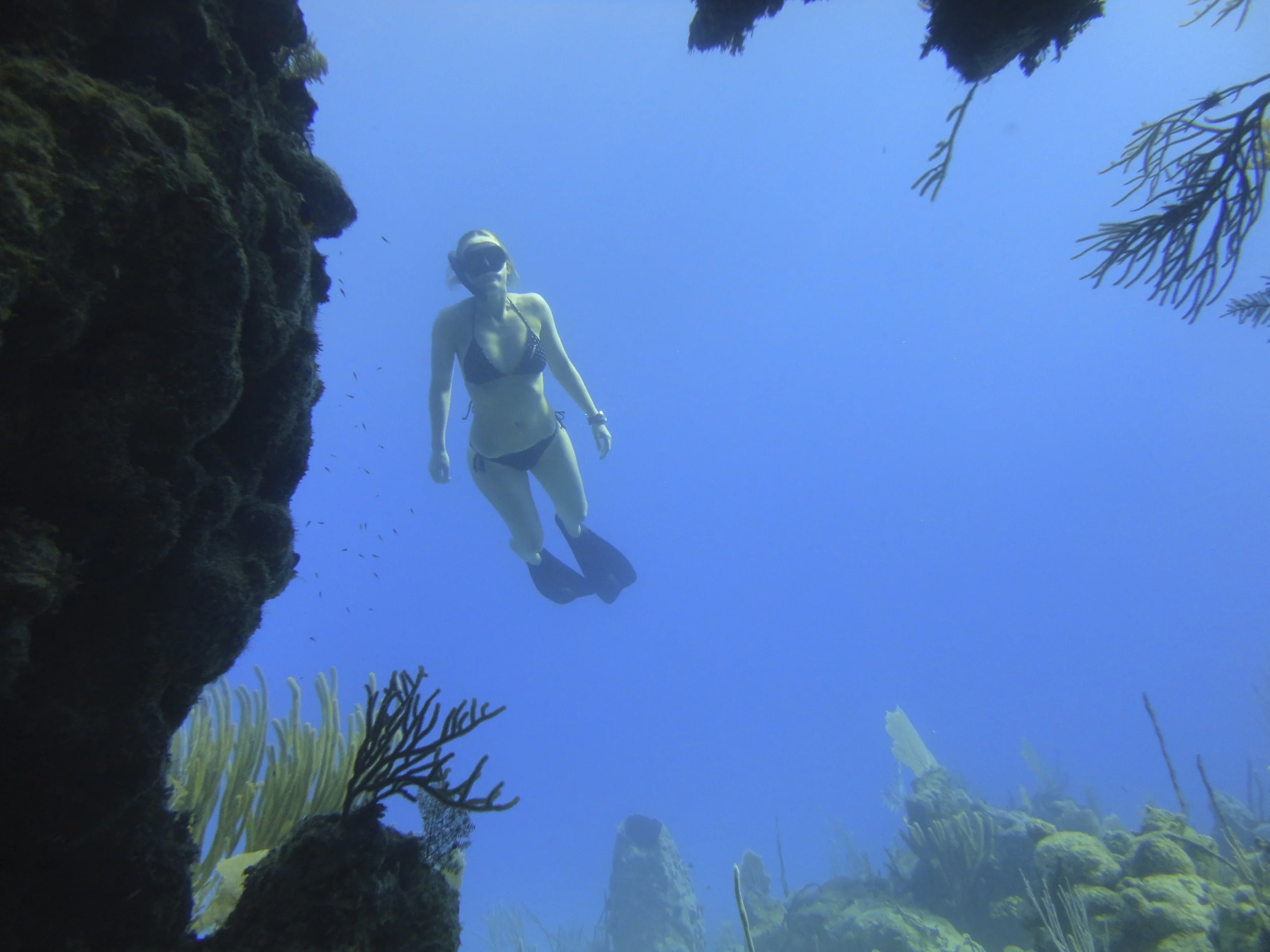 Lissy Marsh freediving in the Caribbean Sea