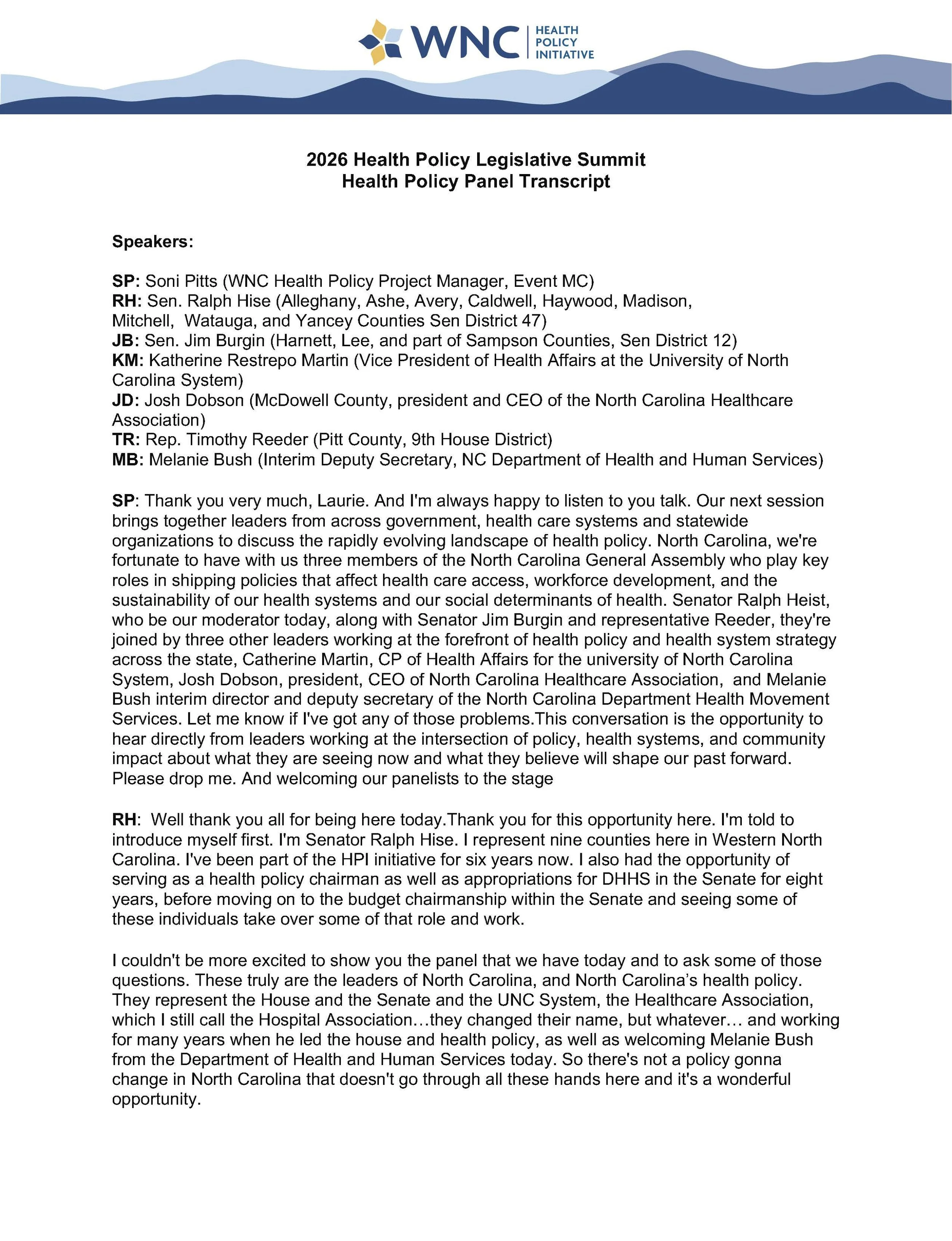 Health Policy Panel transcript cover image