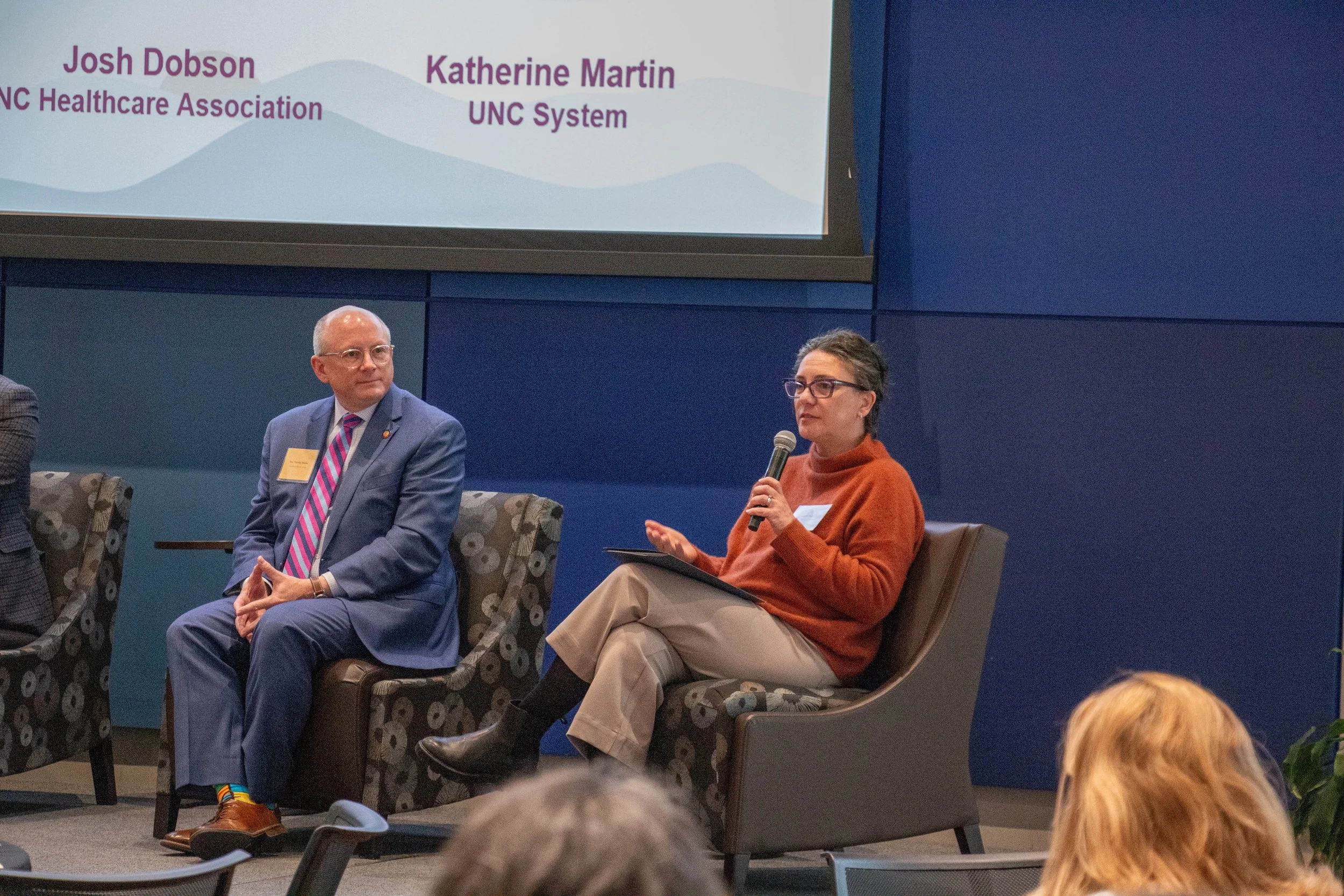 Panelists:  Rep. Tim Reeder (NCGA) and Melanie Bush (Interim Deputy Secretary, NCDHHS. Photo credit: Michaela Lumpert, Impact Health. 