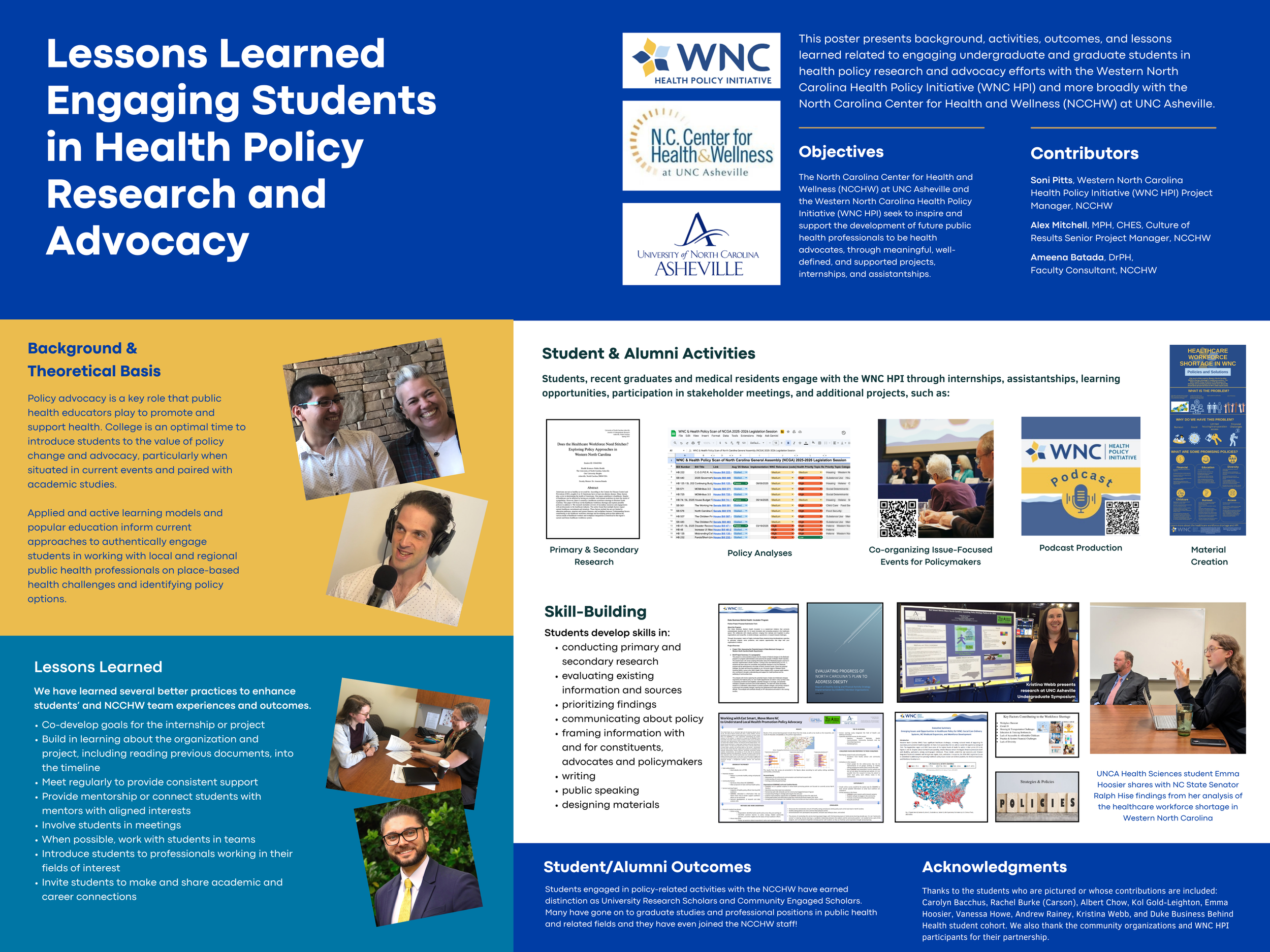 Poster Title: Lessons Learned Engaging Students in Health Policy Research and Advocacy