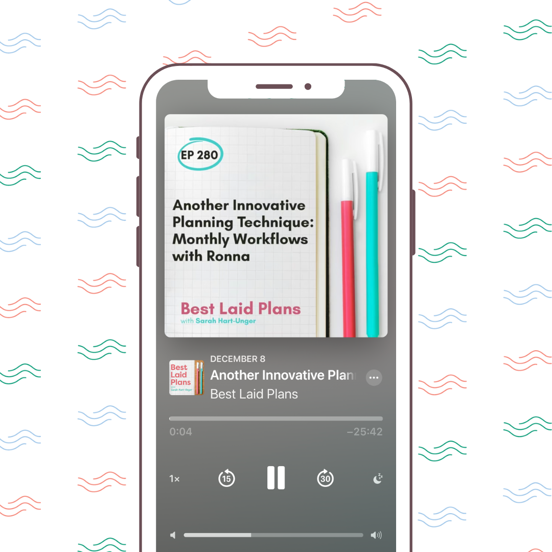 Podcast episode graphic showing a guest appearance discussing monthly workflows and productivity planning.