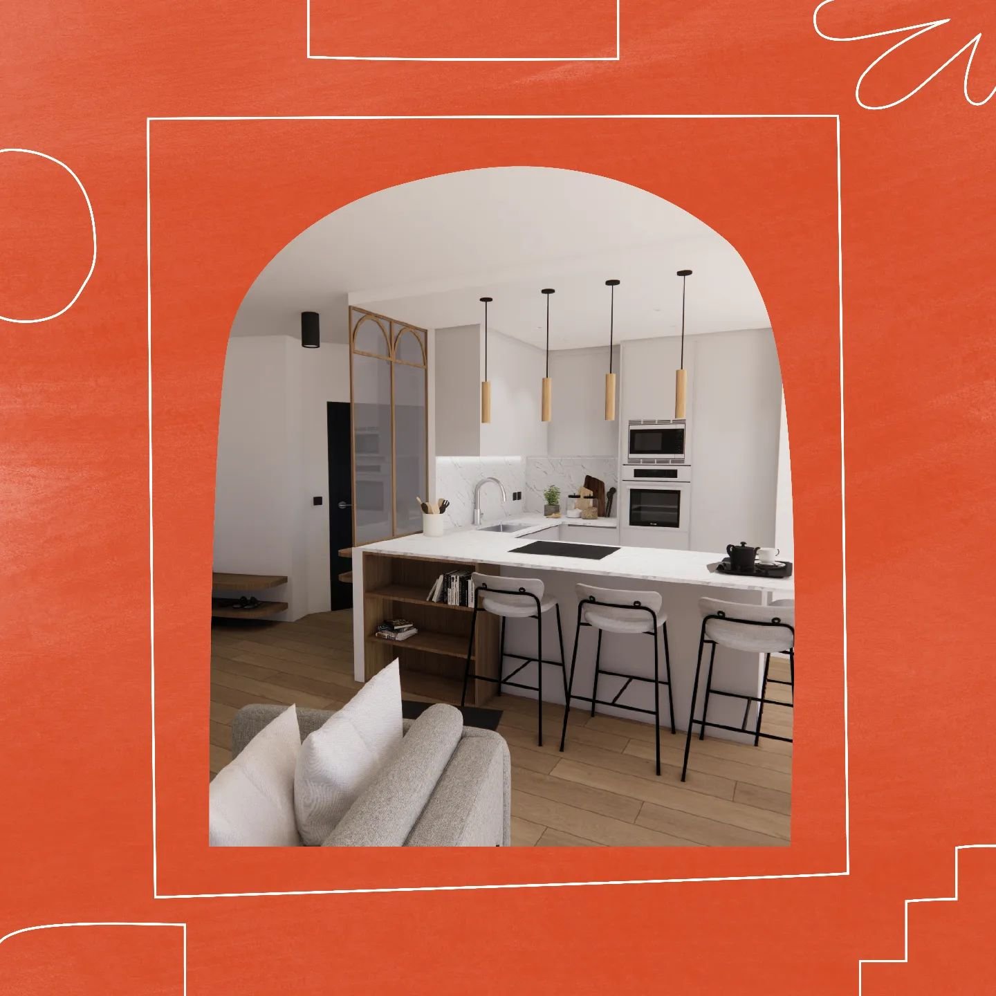 Projet en cours: pi&egrave;ce de vie d'un appartement aux Eaux-vives. Les clients souhaitaient un projet avec et sans cloison pour les aider dans leur choix et leur donner des id&eacute;es d'agencement, l'appartement n'&eacute;tant pas tr&egrave;s gr