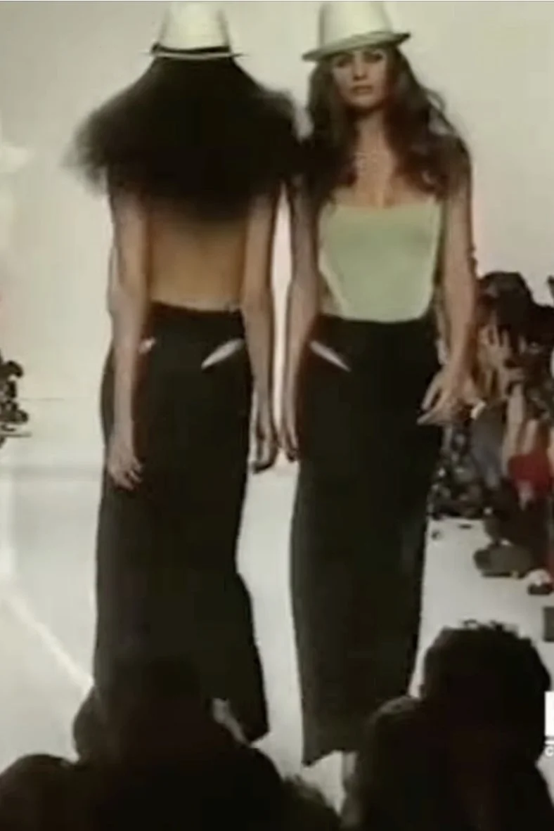 John Galliano S/S 1991 “Honcho Woman” Skirt – runway and archive image – “Honcho Woman” collection – Spring/Summer 1991 (SS91) runway – vintage John Galliano, John Galliano archive, Galliano runway