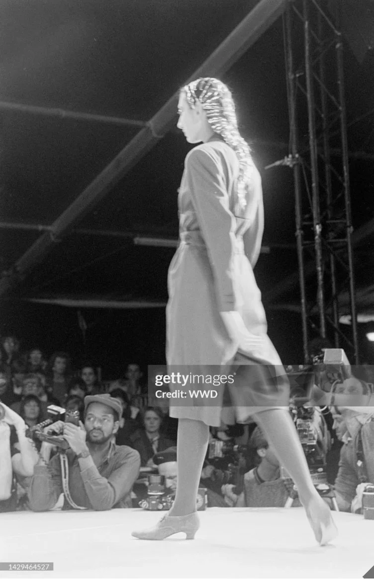 John Galliano A/W 1988 “Hairclips” Collection Green Jumpsuit – runway and archive image – Autumn/Winter 1988 (AW88), Fall/Winter 1988 (FW88) – vintage John Galliano, John Galliano archive