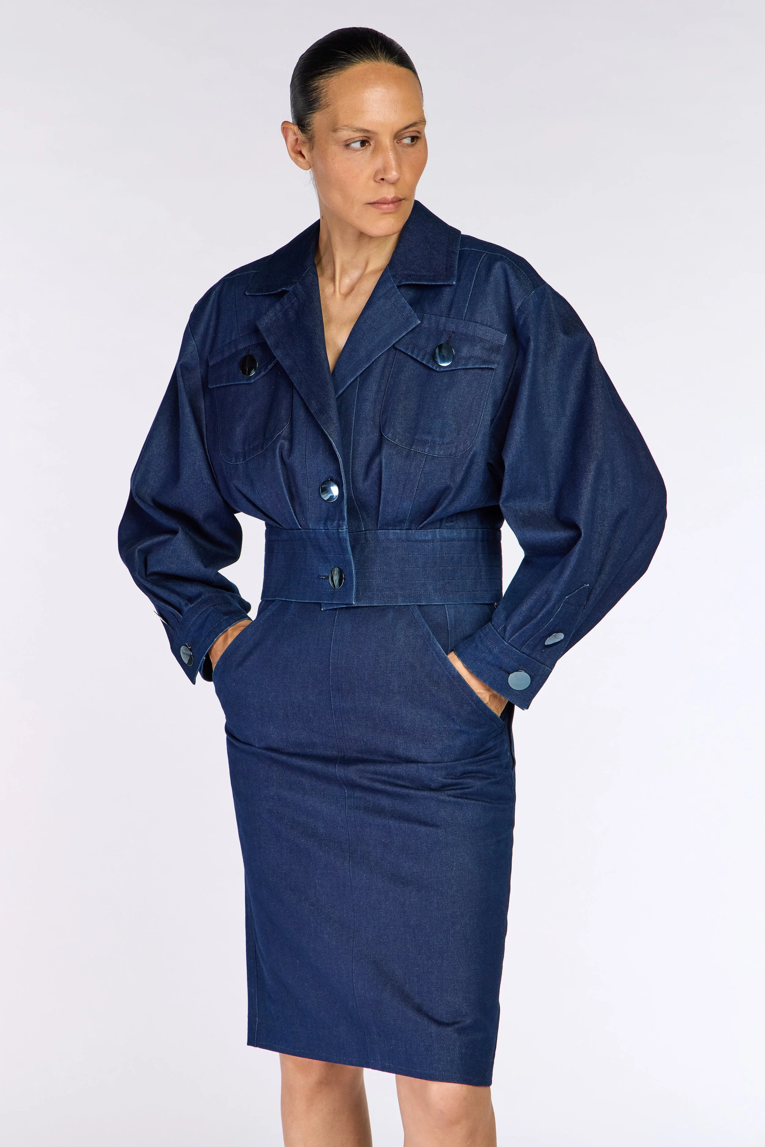 Saint Laurent Rive Gauche 1980s Denim Skirt Suit