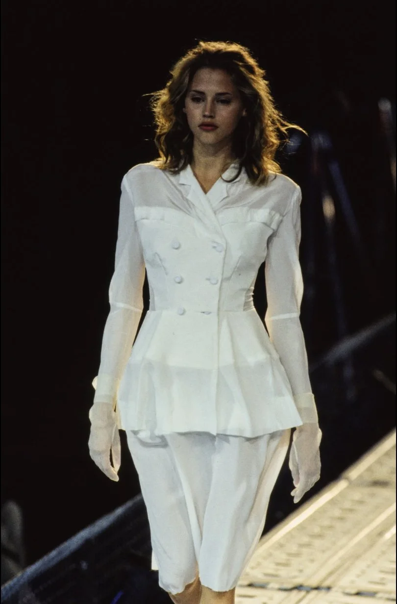 Yohji Yamamoto S/S 1997 Skirt Suit – runway and archive image – Spring/Summer 1997 (SS97) runway – vintage Yohji Yamamoto, Yohji Yamamoto archive