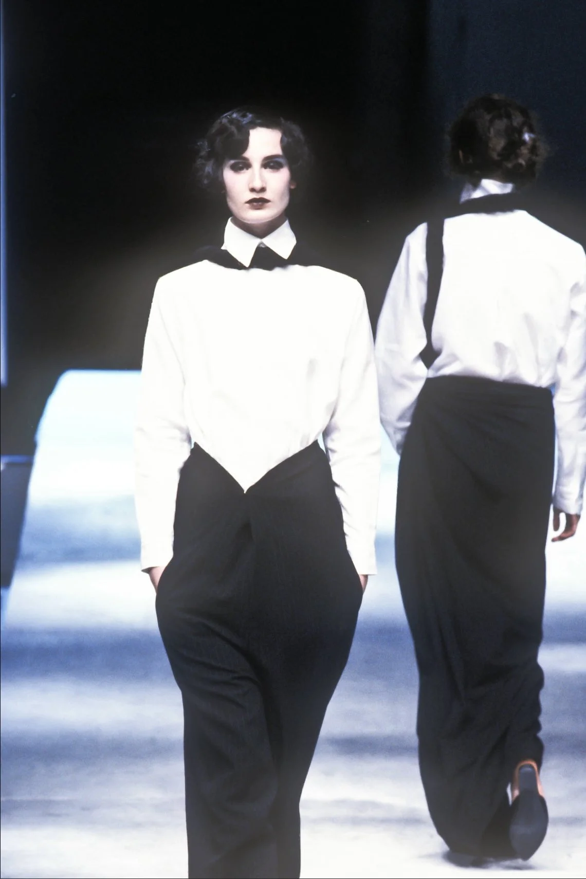 Yohji Yamamoto S/S 1998 Twist Trousers – runway and archive image – Spring/Summer 1998 (SS98) runway – vintage Yohji Yamamoto, Yohji Yamamoto archive