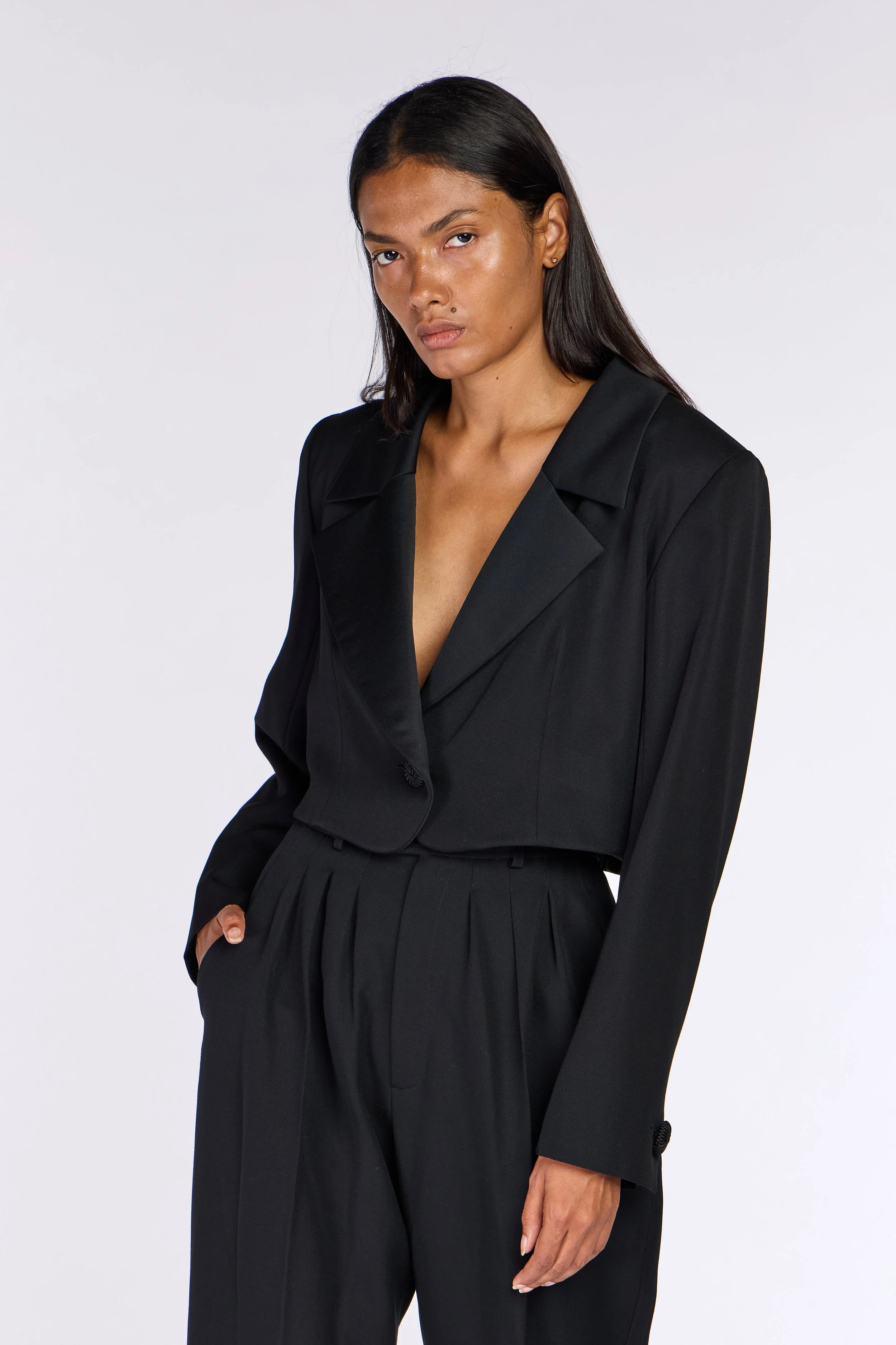 Yves Saint Laurent Rive Gauche Cropped Le Smoking Jacket – view 2