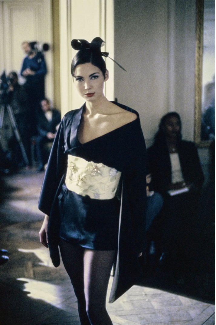 John Galliano A/W 1994 “Black” Collection Minimono Ensemble – runway and archive image – Autumn/Winter 1994 (AW94), Fall/Winter 1994 (FW94) – vintage John Galliano, John Galliano archive