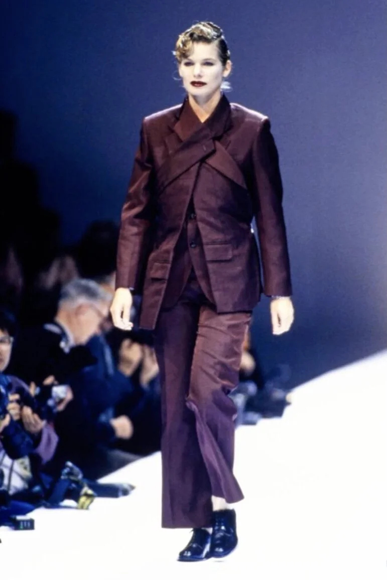 Comme des Garçons S/S 1995 “Transcending Gender” Collection Suit – runway and archive image – Spring/Summer 1995 (SS95) runway – vintage Comme des Garçons, Rei Kawakubo, CDG archive