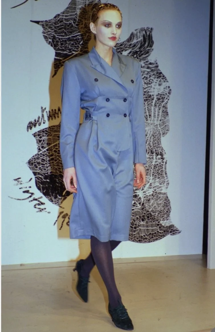 John Galliano A/W 1988 “Hairclips” Collection Green Jumpsuit – runway and archive image – Autumn/Winter 1988 (AW88), Fall/Winter 1988 (FW88) – vintage John Galliano, John Galliano archive