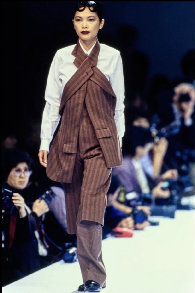 Comme des Garçons S/S 1995 “Transcending Gender” Collection Suit – runway and archive image – Spring/Summer 1995 (SS95) runway – vintage Comme des Garçons, Rei Kawakubo, CDG archive