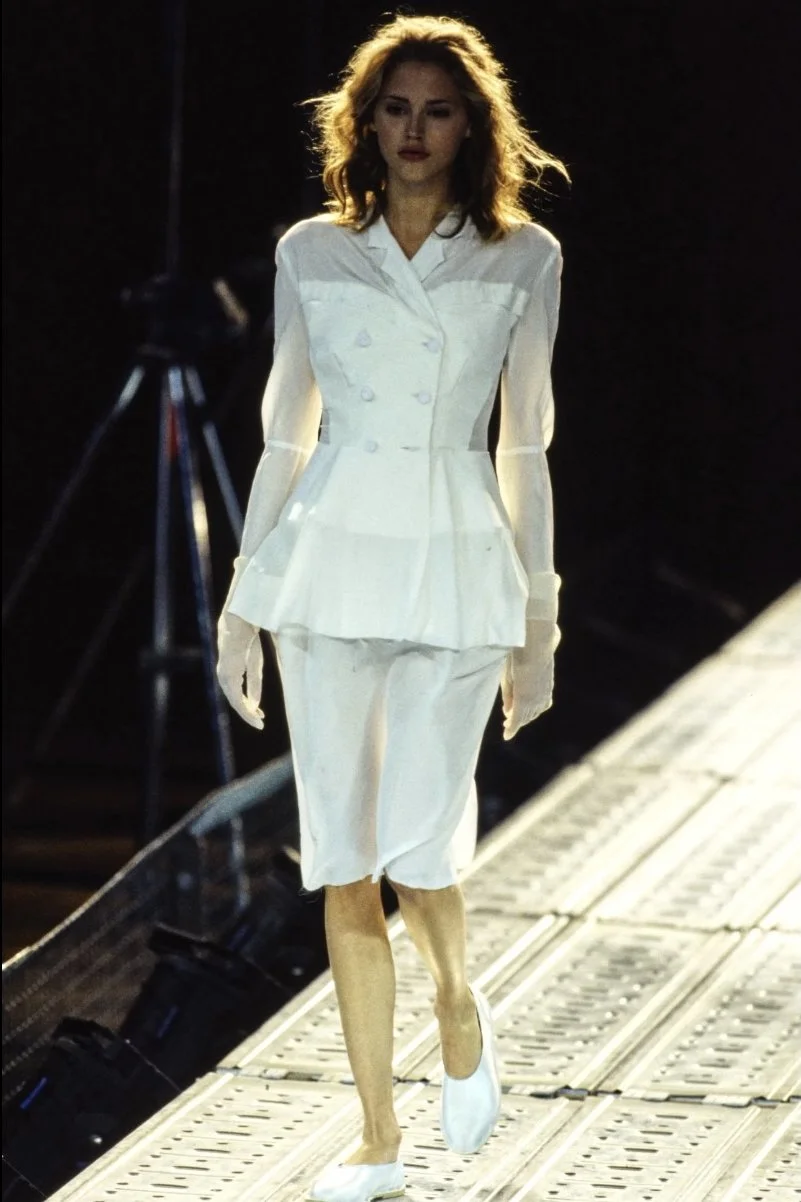 Yohji Yamamoto S/S 1997 Skirt Suit – runway and archive image – Spring/Summer 1997 (SS97) runway – vintage Yohji Yamamoto, Yohji Yamamoto archive