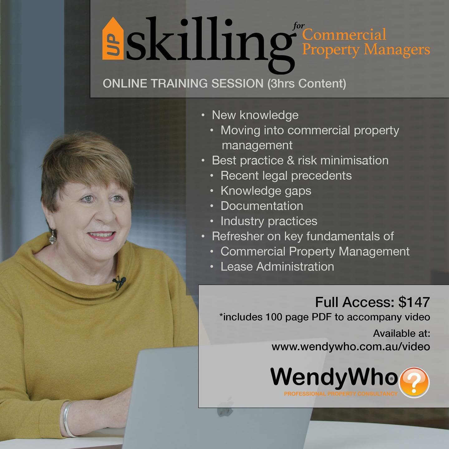 Super excited to present the first of a series of in-house training courses.
Wendy Thomson (aka WendyWho?) takes you through 3 hours of education in the area of Commercial Property Management.
.
We filmed the content prior to lockdown, with a total o