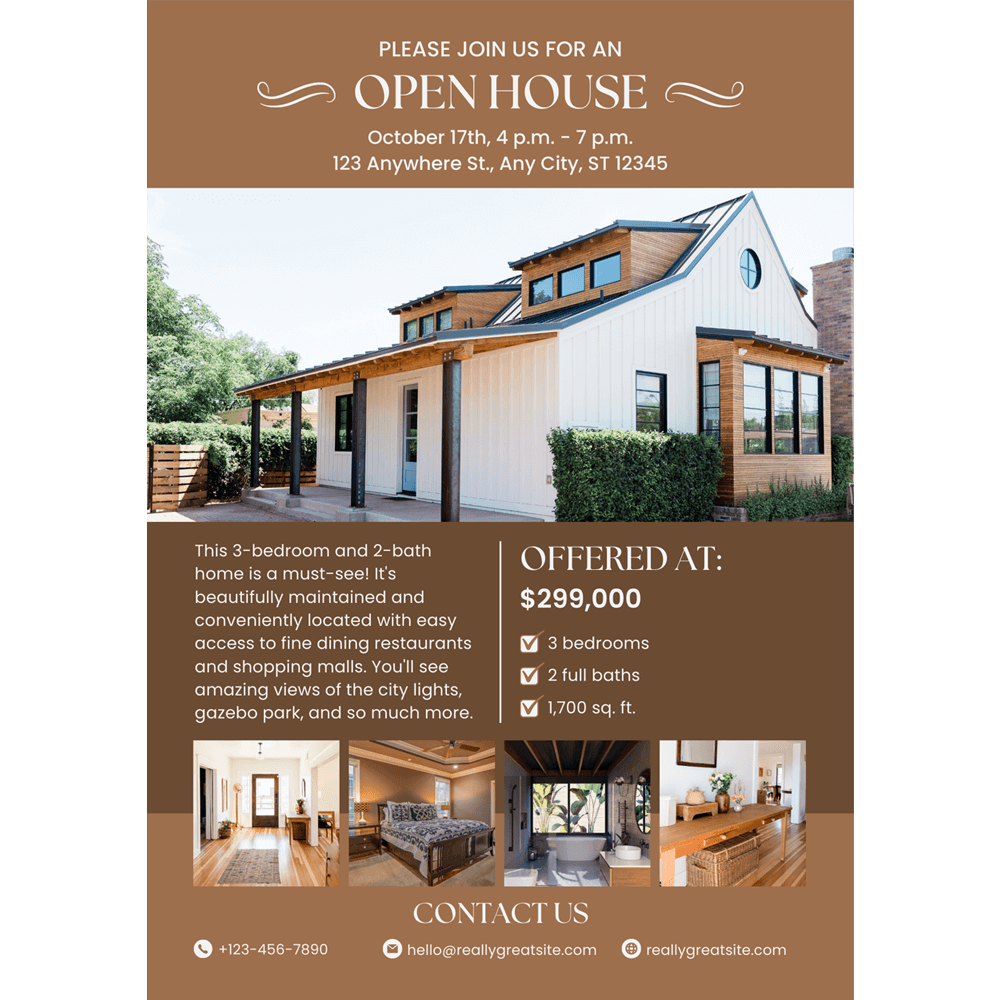  Brown Minimalist Simple Professional Open House Real Estate Flyer 